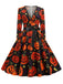 1950s V-Neck Halloween Pumpkin Skull Dress