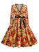 1950s V-Neck Halloween Pumpkin Skull Dress