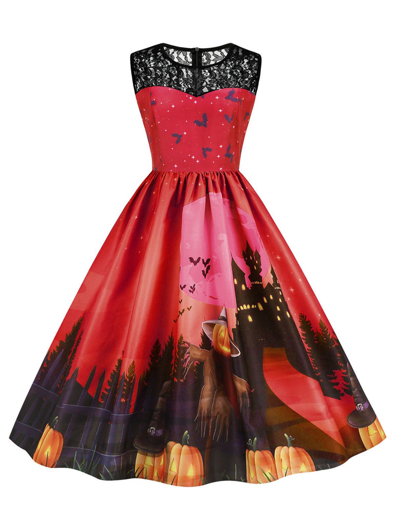 1950s Halloween Lace Patchwork Sleeveless Dress