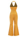 Yellow 1930s Solid Halter Wide Leg Jumpsuit