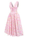 Pink 1950s Deep V-Neck Lace-Up Floral Dress