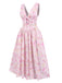 Pink 1950s Deep V-Neck Lace-Up Floral Dress