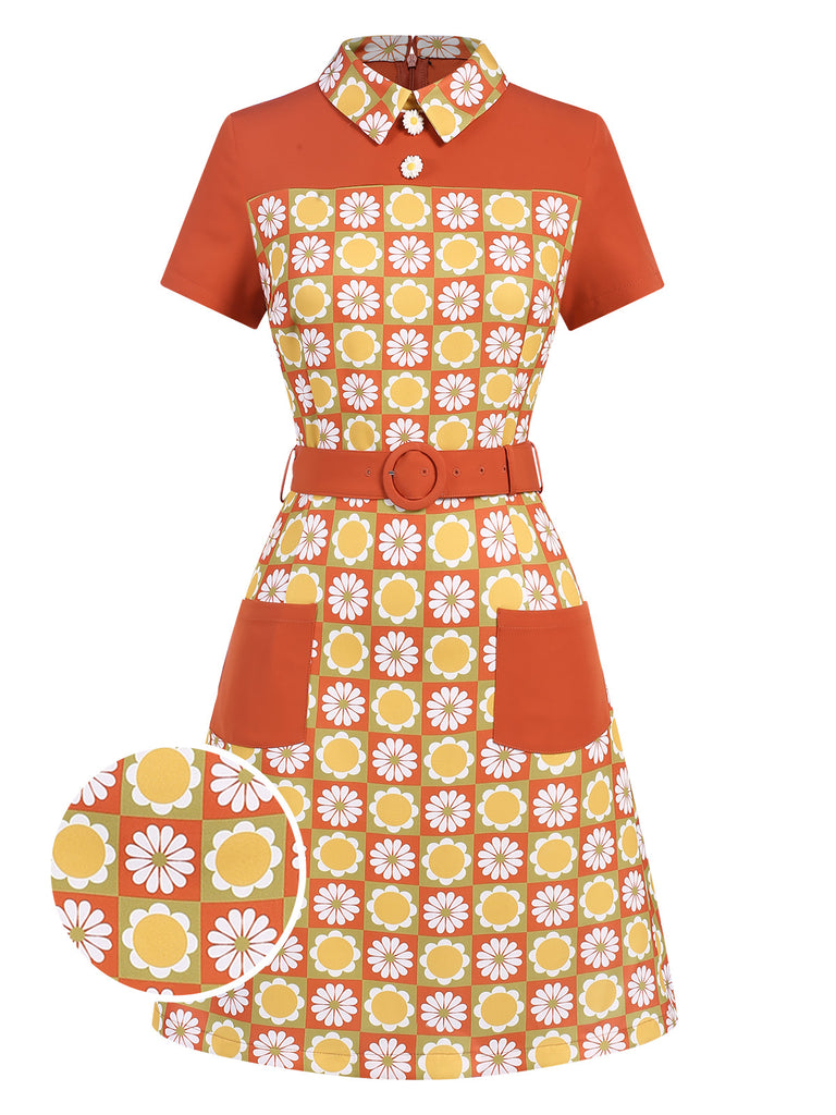 [Pre-Sale] Multicolor 1960s Daisy Lapel Belt Dress