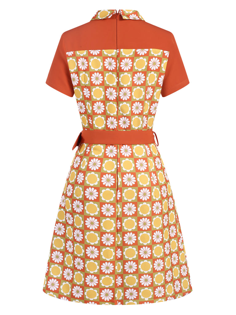 [Pre-Sale] Multicolor 1960s Daisy Lapel Belt Dress