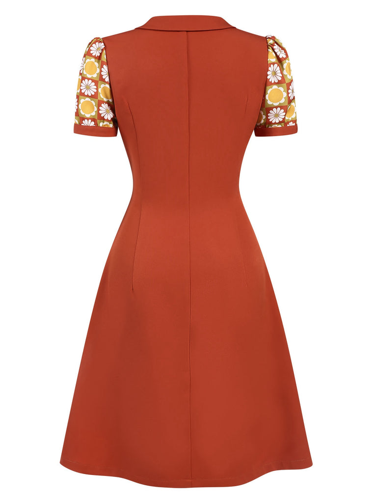 [Pre-Sale] Orange 1960s Daisy Patchwork Lapel Dress