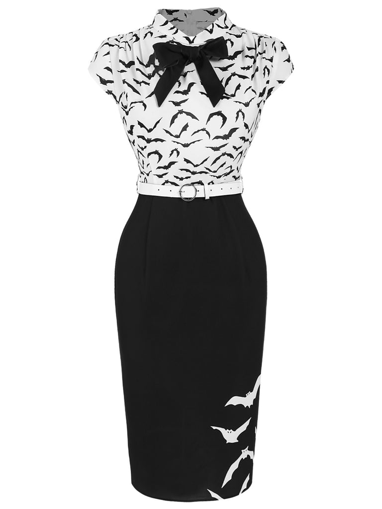 [Pre-Sale] Black 1960s Bats Bow Lapel Pencil Dress