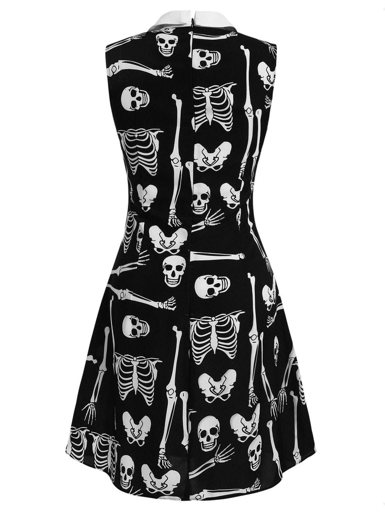 [Pre-Sale] Black 1960s Halloween Skeleton Lapel Mod Dress