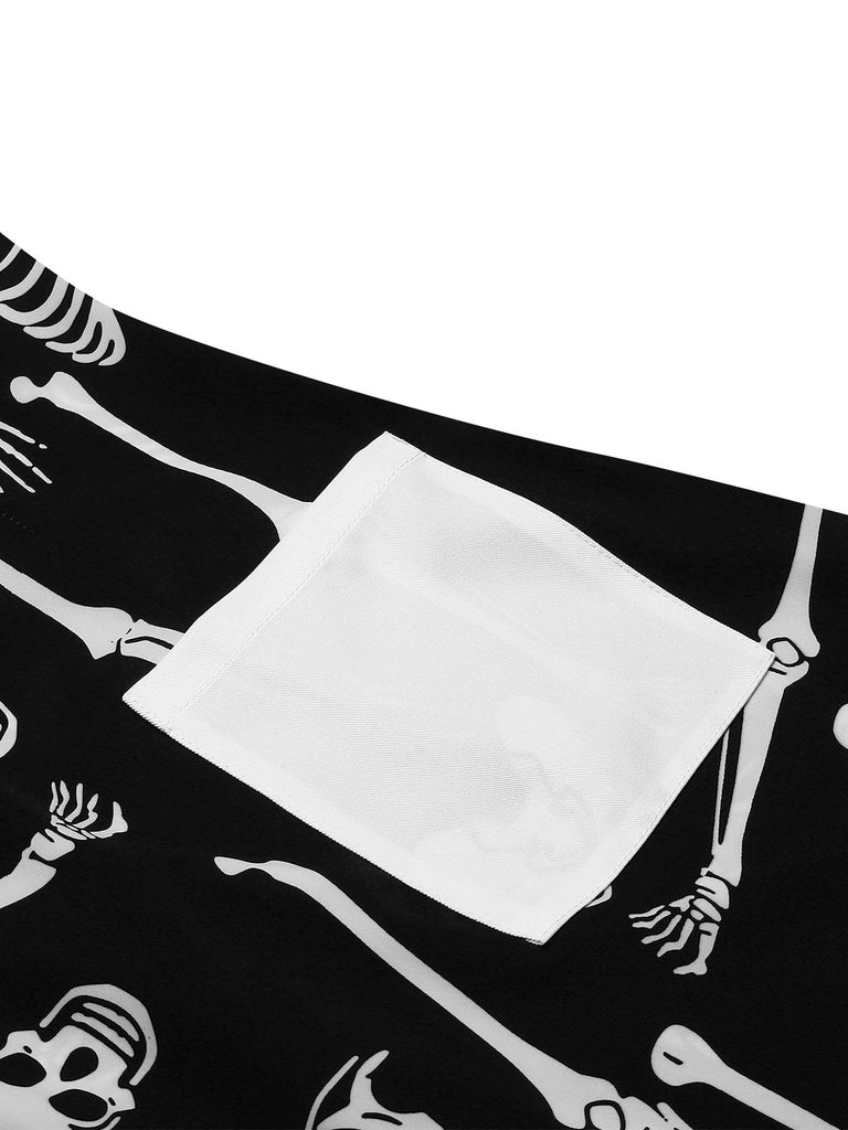 [Pre-Sale] Black 1960s Halloween Skeleton Lapel Mod Dress