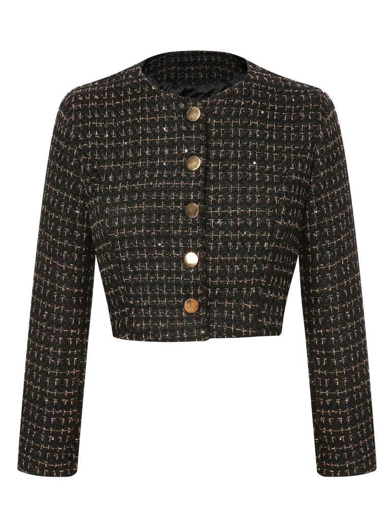 1960s Button Tweed Long Sleeve Cropped Coat