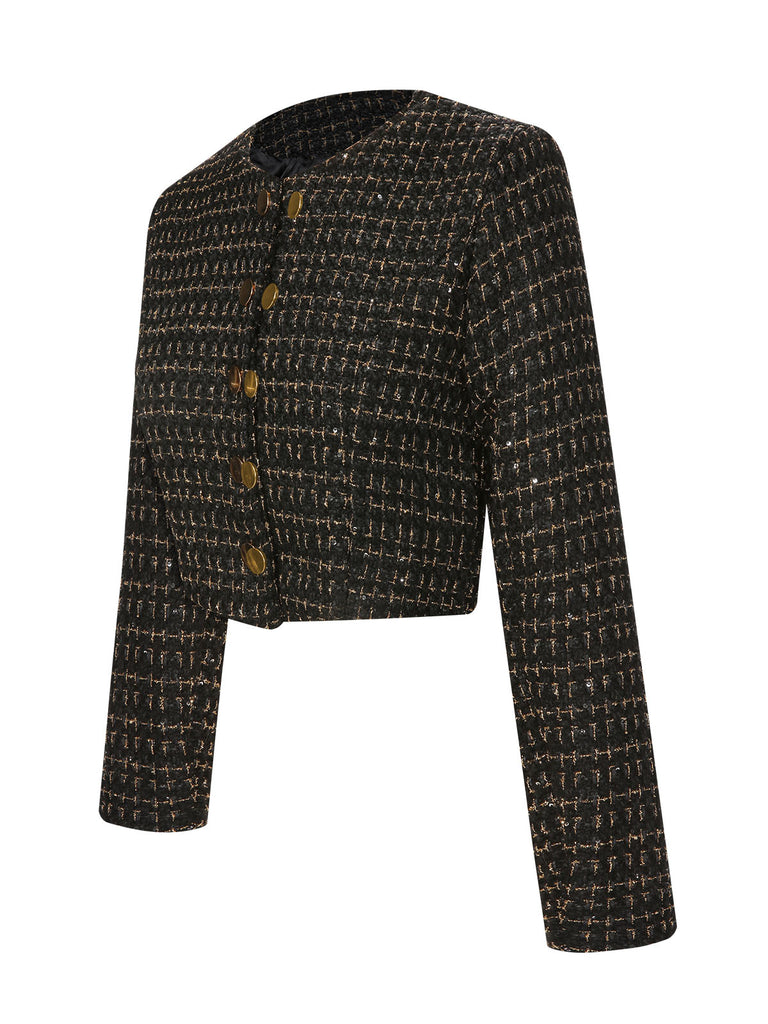 1960s Button Tweed Long Sleeve Cropped Coat