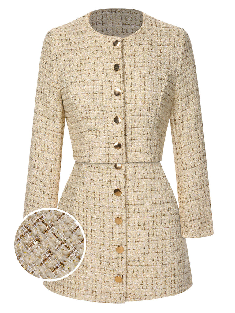 2PCS 1960s Tweed Cropped Coat & A-Line Skirt