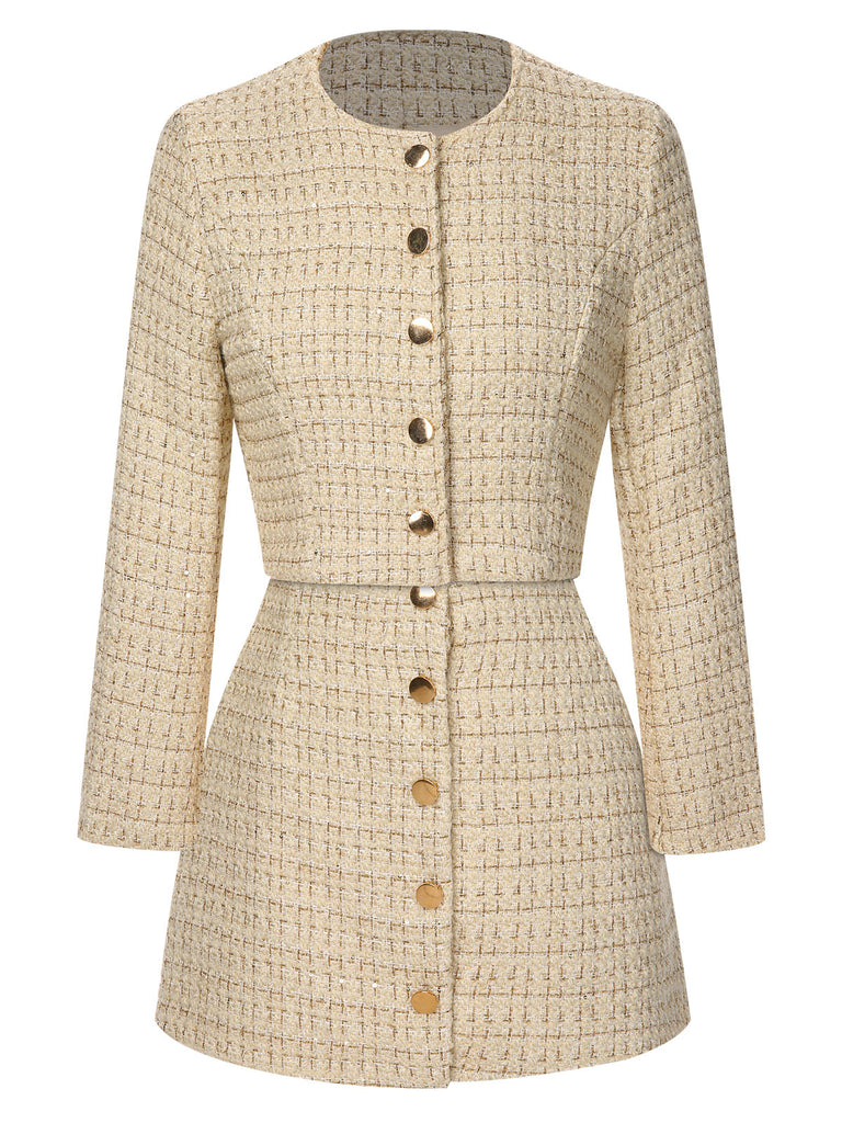 2PCS 1960s Tweed Cropped Coat & A-Line Skirt