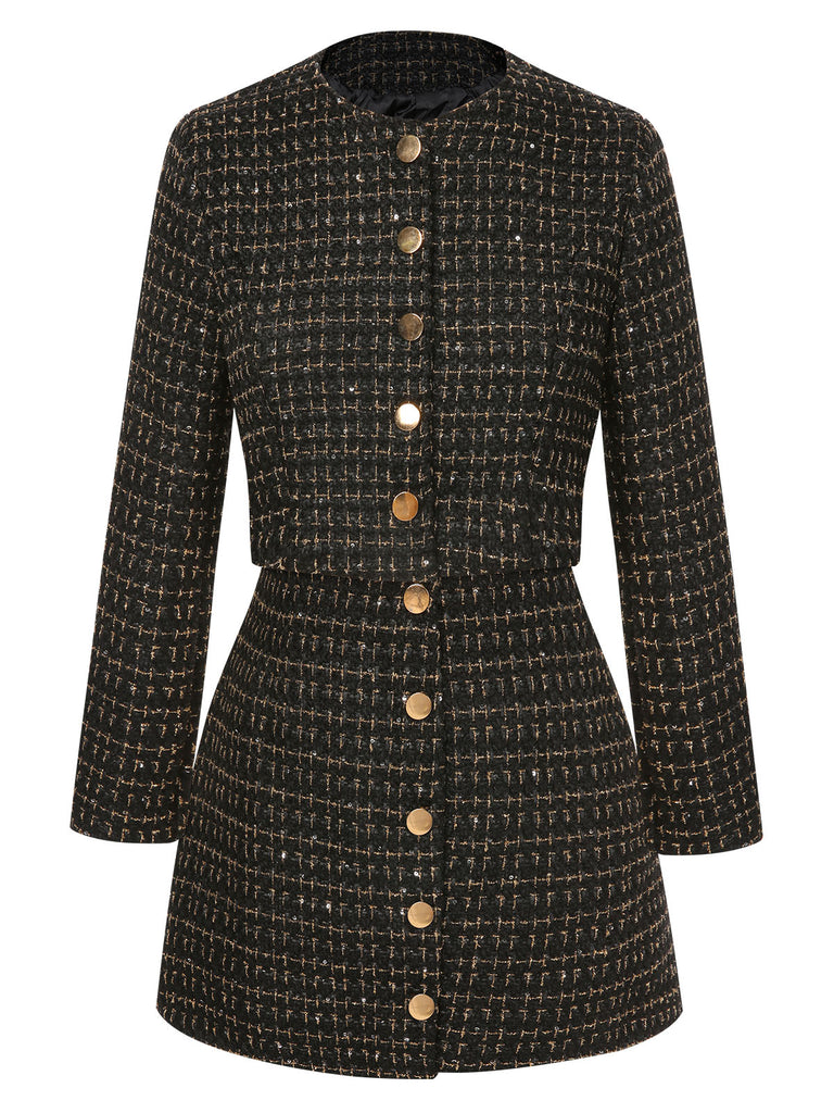 2PCS 1960s Tweed Cropped Coat & A-Line Skirt