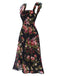 Black 1930s Square Neck Ruffled Floral Dress