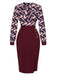 Wine Red 1960s Geometric Patchwork Slit Pencil Dress