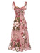 Pink 1940s Floral Lace-Up Dress