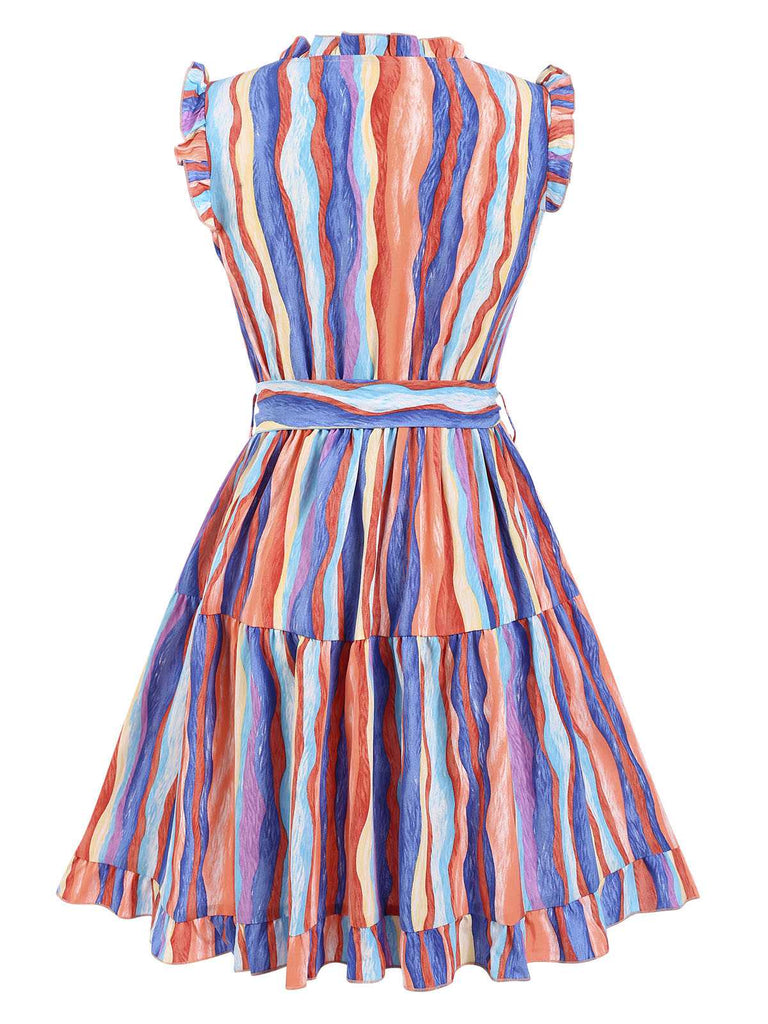 Multicolor 1940s Stripes Flying Sleeve Dress