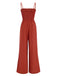 Red 1930s Spaghetti Strap Pleated Ruffles Solid Jumpsuit