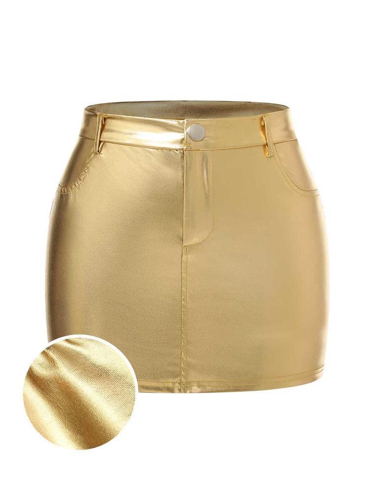 1960s High Waist Shiny Metallic Mini Skirt