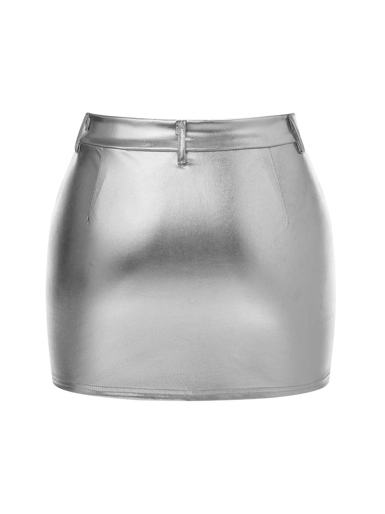 1960s High Waist Shiny Metallic Mini Skirt