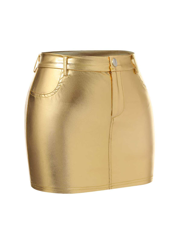 1960s High Waist Shiny Metallic Mini Skirt