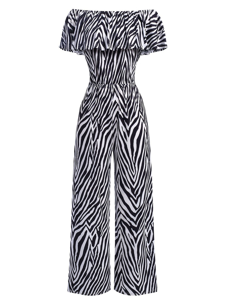 1930s Off-Shoulder Zebra Stripe Jumpsuit