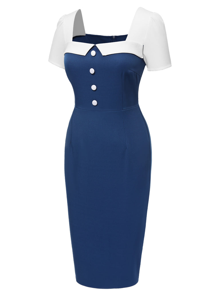 [Pre-Sale] Blue 1960s Solid Square Neck Dress