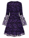 Purple 1960s Bats Mesh Bell Sleeves Dress