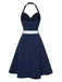 [Pre-Sale] Dark Blue 1950s Solid Halter Dots Belted Dress