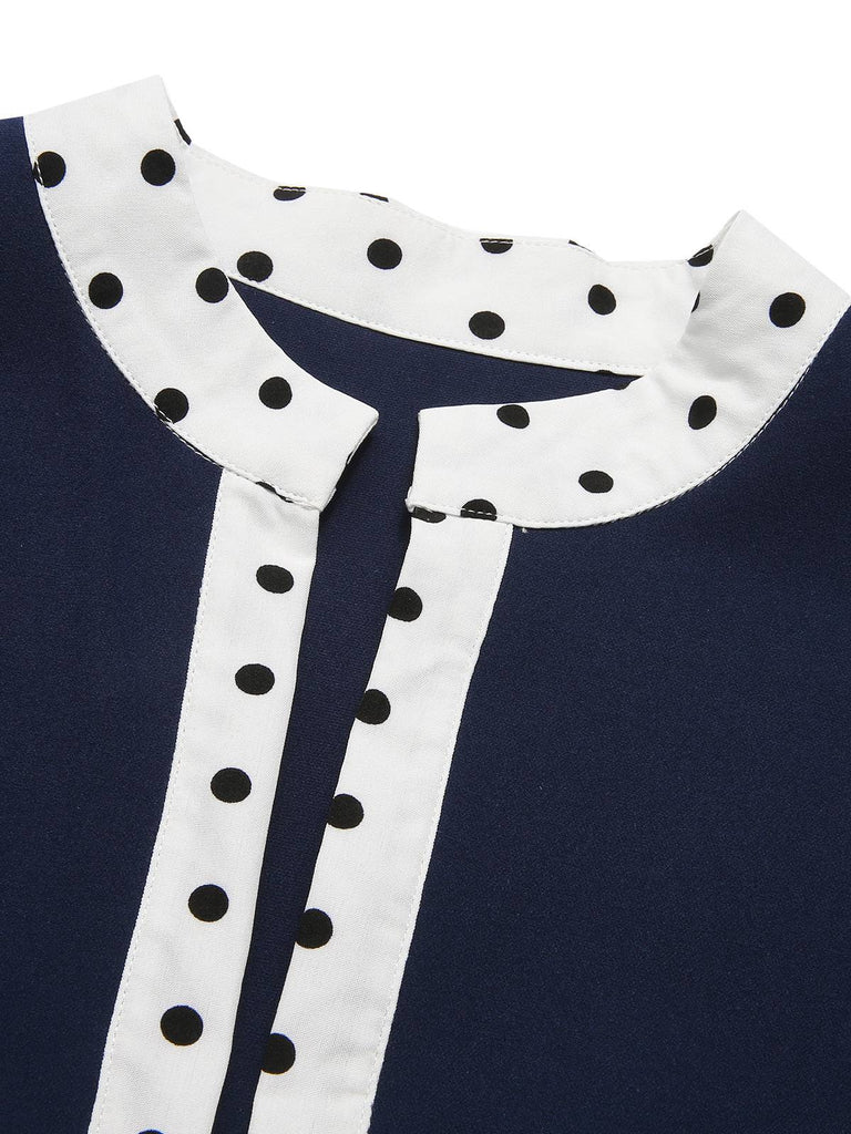 [Pre-Sale] 2PCS Dark Blue 1950s Polka Dots Dress & Bolero Jacket