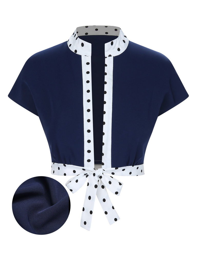 [Pre-Sale] 2PCS Dark Blue 1950s Polka Dots Dress & Bolero Jacket