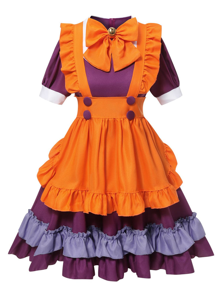 Purple 1950s Oktoberfest Bow Ruffled Hem Dress