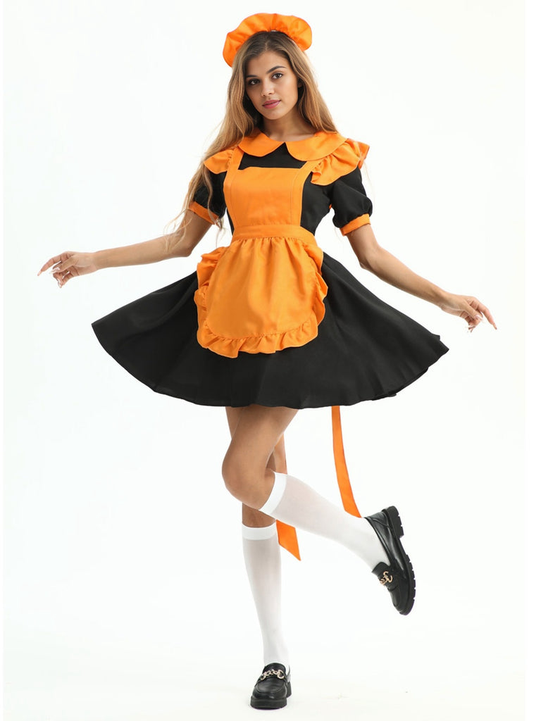 Orange 1950s Halloween Contrast Dress With Apron