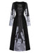 Black 1940s Halloween Ghost Lace-Up Dress with Shawl