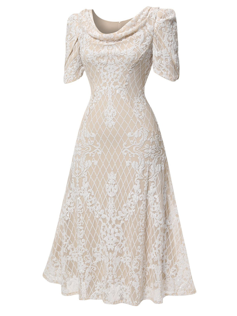 Beige 1920s Embroidered Sequined Evening Dress