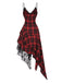 Red 1950s Spaghetti Straps Plaid Irregular Hem Dress