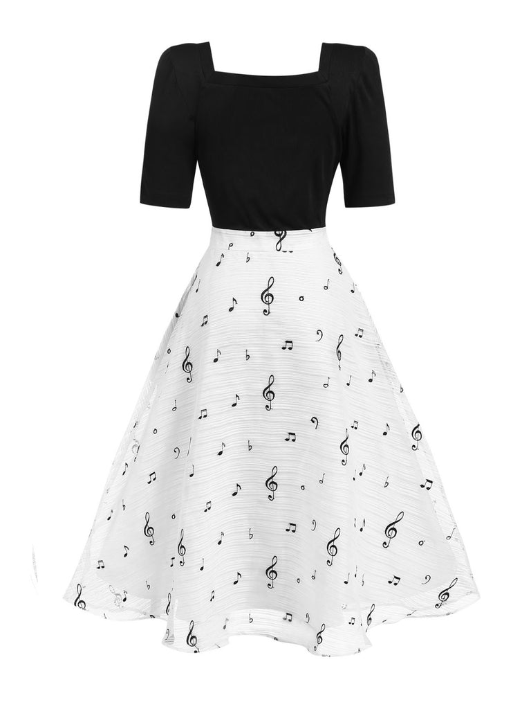 [Pre-Sale] Black 1950s Square Neck Musical Symbols Dress