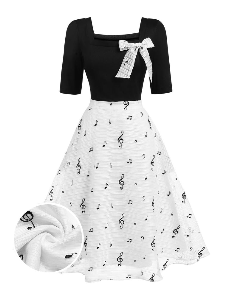 [Pre-Sale] Black 1950s Square Neck Musical Symbols Dress