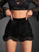 Black 1970s Solid Velvet Lace Pleated Shorts