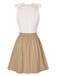 Beige 1940s Smocked Waist Buttoned Patchwork Dress