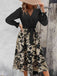 Black 1940s Floral Silhouette Long Sleeved Dress