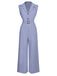 Blue 1950s Solid Cap Sleeves Lapel Jumpsuit