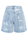 Light Blue 1950s Flower Raw Hem Denim Shorts