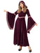 Wine Red 1940s Velvet Bat Sleeves Hooded Dress