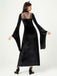 Black 1940s Batwing Sleeves Slit Velvet Dress