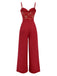 Red 1930s Christmas Elk Gilded Velvet Jumpsuit