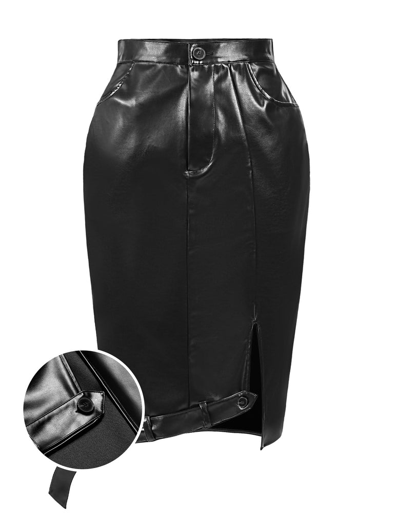 [Pre-Sale] Black 1970s Gothic Irregular Hem Leather Skirt