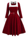 [Pre-Sale] Wine Red 1950s Plush Trimmed Velvet Dress