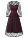 Wine Red 1940s Vintage Rose Lace Dress