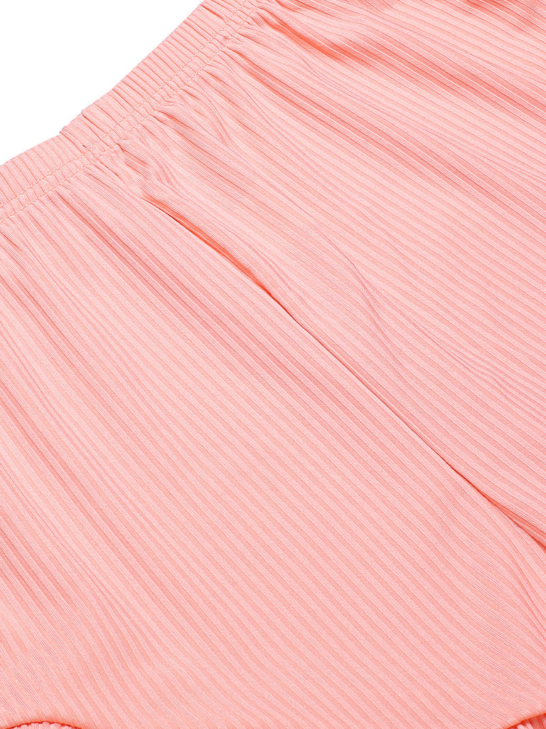 Pink 1930s Solid Ruffles Straps Pajamas